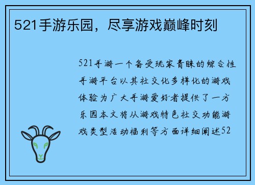 521手游乐园，尽享游戏巅峰时刻